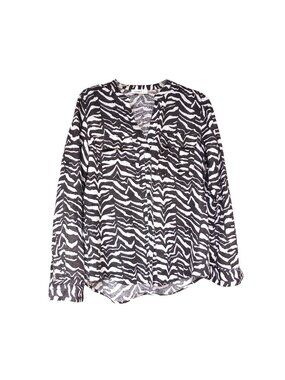 Calvin Klein 100% Linen Top Zebra Print Button Up Long Sleeve Animal Print Shirt